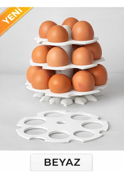 - 3 Katlı Dikey Yumurta Standı 18 Li Yumurta Tutucu Organizer Beyaz