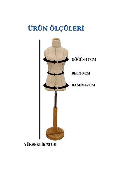 Punto Dikişli Keten Süngerli 50 Eşel Okul Minyatür Terzi Mankeni