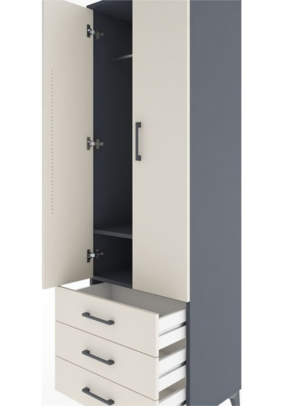 Hyperion Dolap 2 Raflı 3 Çekmeceli Tek Askılı 60x44x195 Antrasit-aytaşı Antrasit