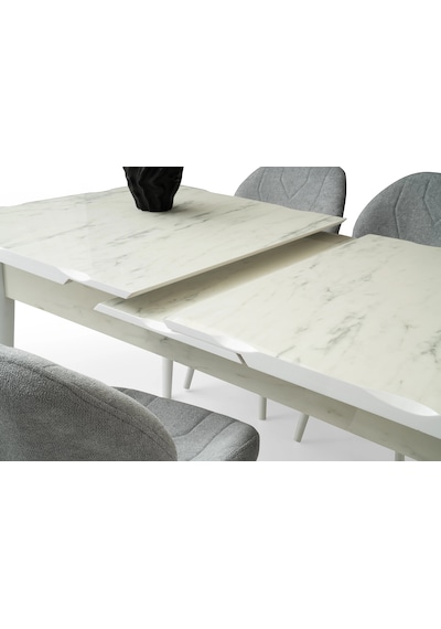 Marmo Ortadan Açılır Büyüyen Yemek Masası Mermer Desenli 80x130cm Beyaz
