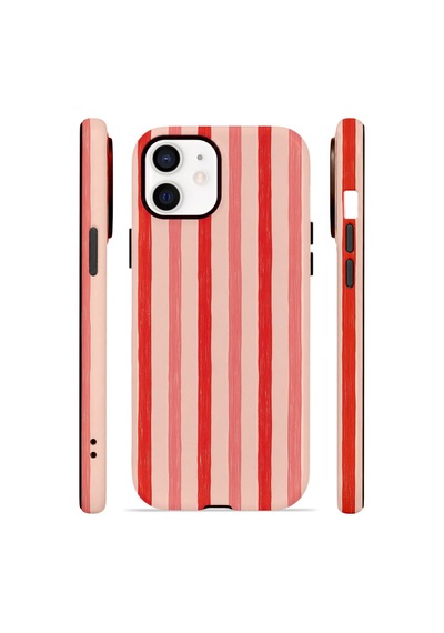 Apple iPhone Uyumlu 11 Vorian Çift Katmanlı Magsafe Kılıf Coral Cream Stripe