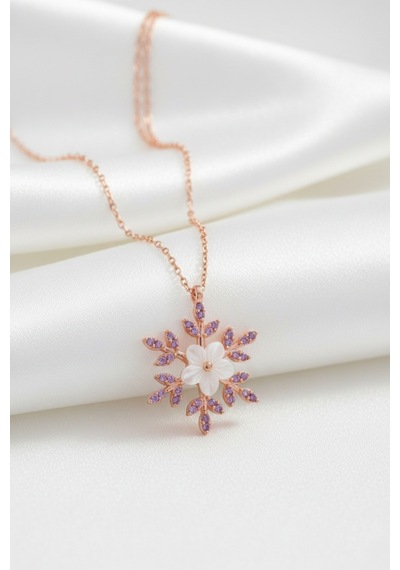 Çekirdekjewelry 925 Ayar Gümüş Manolya Çiçekli Kartanesi Kolye Rose