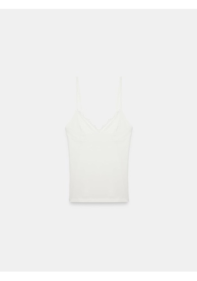 Dantelli V Yaka Askılı Kadın Crop Top Yazlık Günlük Üst Altın - Beyaz