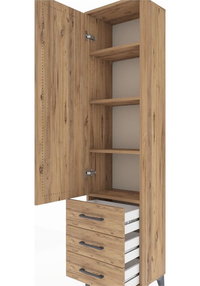 Arges Dolap 4 Raflı 3 Çekmeceli Tek Kapaklı 44x30x182 Çam-çam Çam