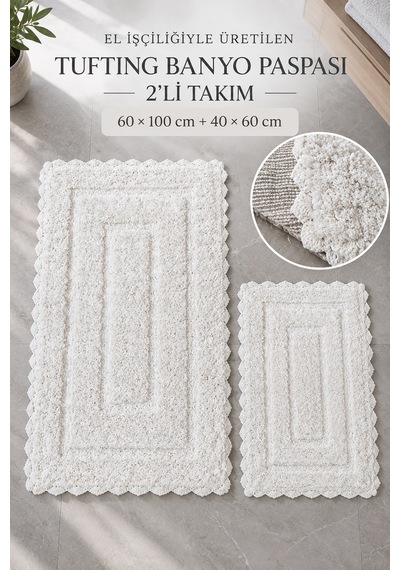 Alanur Bodrum Tufting Cotton Pamuklu El Işi Örgülü 2 Li Paspas 110 Ekru