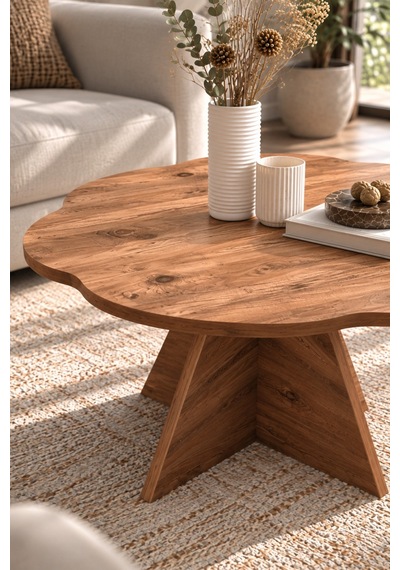 Sulorahome Çiçek Formlu Kahverengi Orta Sehpa 70 Cm Atlantik Çam