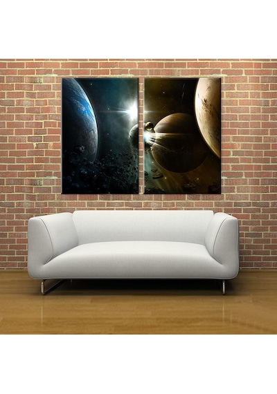 Dünya Ve Gezegenler Kanvas Tablo 120x110cm