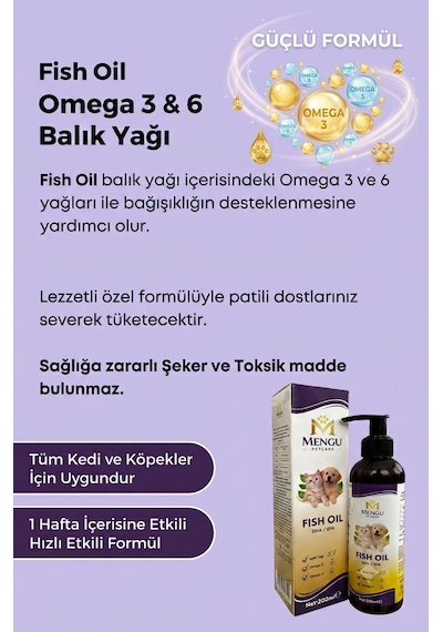 Fish Oil - Kedi Ve Köpekler İçin Balık Yağı Omega 3-6 Epa Dha Norveç Somon Yağı Bağışıklık Desteği