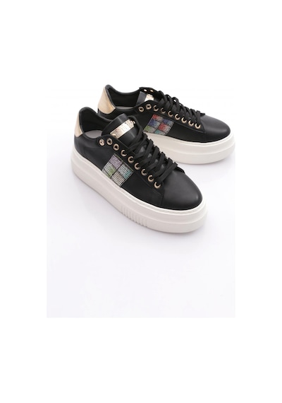 Dgn Es861 Kadin Kalin Taban Silver Taşli Sneakers Ayakkabi Siyah