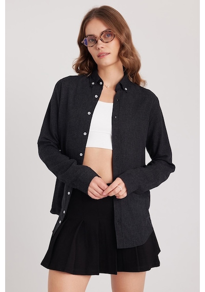 Tudors Kadın Slim Fit Düğmeli Yaka Kışlık Yün Viskon Düz Siyah Gömlek-37879 Siyah Tudors Kadın Slim Fit Düğmeli Yaka Kışlık Yün Viskon Düz Siyah Gömlek-37879 Siyah