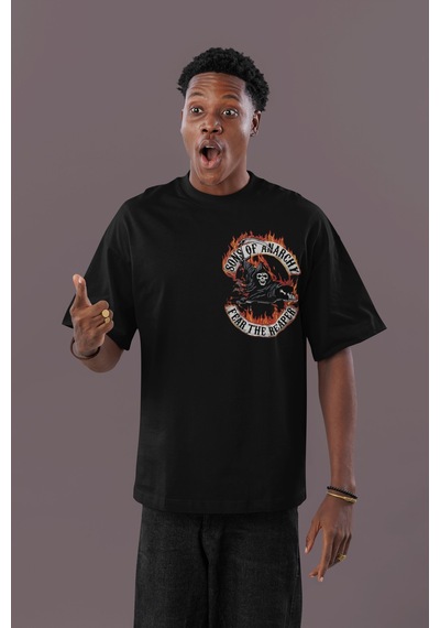 Sons Of Anarchy Dizi Sırt Baskılı Unisex Oversize Motorcu Tişört Siyah