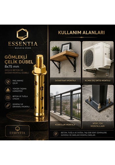 Gömlekli Çelik Dübel 8x75 Mm Güçlü Beton Ve Duvar Montaj Dübeli 5 Adet Çoklu Renk