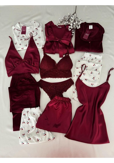 Mh Moony Homewears 11 Parça Kutulu Galeria Gecelik Pijama Çeyiz Seti Bordo