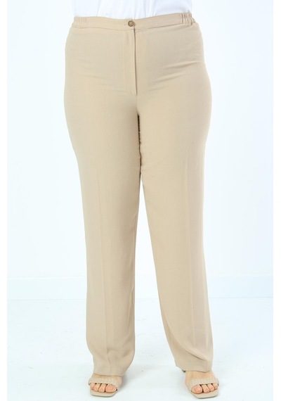 Ladies First Ladıes Fırst Büyük Beden 3570 Vizon Klasik Dar Paça Krep Pantolon