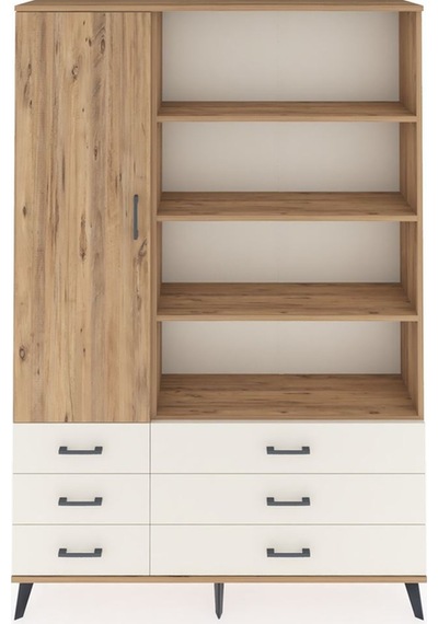 Arges Dolap 8 Raflı 6 Çekmeceli Tek Kapaklı 132x30x195 Çam-ç... Çam