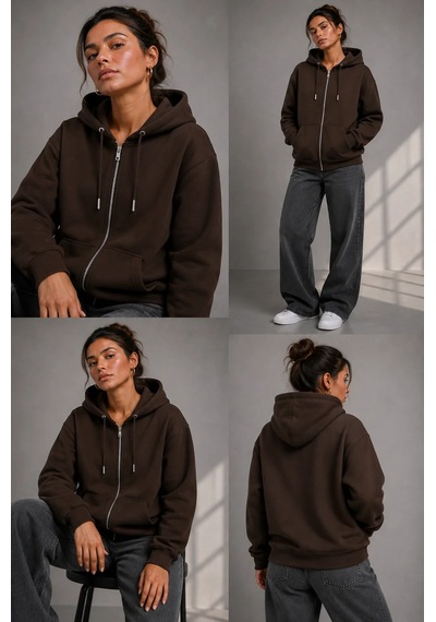 Bb Butik Basic Kadın Oversize Fermuarlı Kapüşonlu Sweatshirt Üç İplik Sweatshirt Hırka My3535 Kahverengi Bb Butik Basic Kadın Oversize Fermuarlı Kapüşonlu Sweatshirt Üç İplik Sweatshirt Hırka My3535 Kahverengi