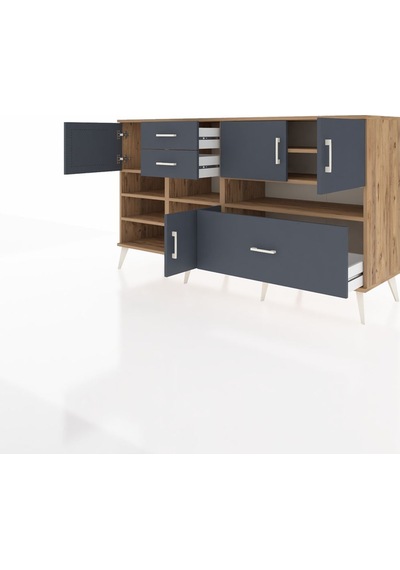 Kronos Konsol 7 Raflı 3 Çekmeceli 4 Kapaklı 176x59x99 Çam-antrasi Çam-antrasit