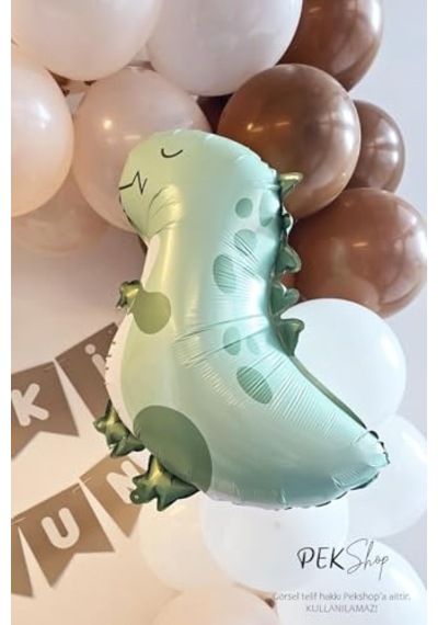 Retro Yeşil Dinozor Folyo Balon Retro Renkler Dinazor Şekilli Balon 59x49 Cm 2 Yaş Mavi