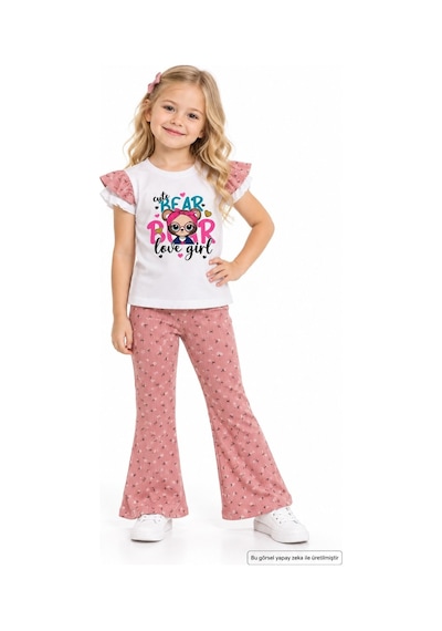 Esila Kids Kız Çocuk Takım Baskılı Yazlık Kısa Kollu Somon