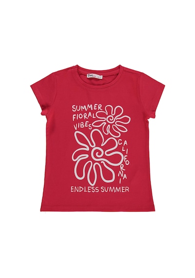 Civil Girls Summer Fıoral Vibes Baskılı 6-9 Yaş Tişört - Kırmızı