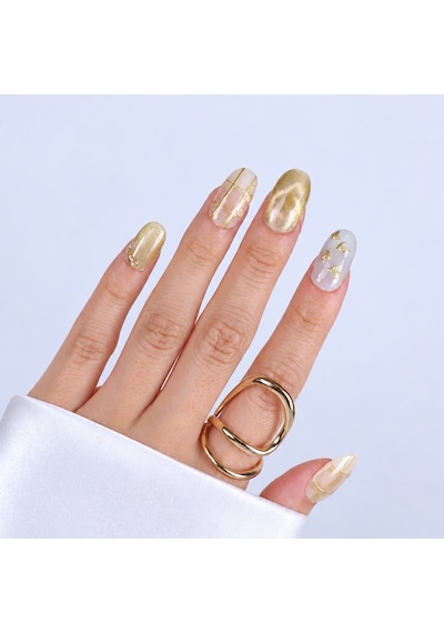 Takma Tırnak Sarı Nail Art Kısa Oval 10'lu Tekrar Kullanılabilir El Yapımı Protez Takma Tırnak Ekov3031 M