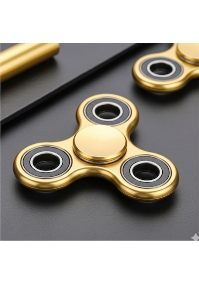 Uzun Süre Dönen Metal Stres Çarkı - Gold Rengi / Fidget Spinner Mavi