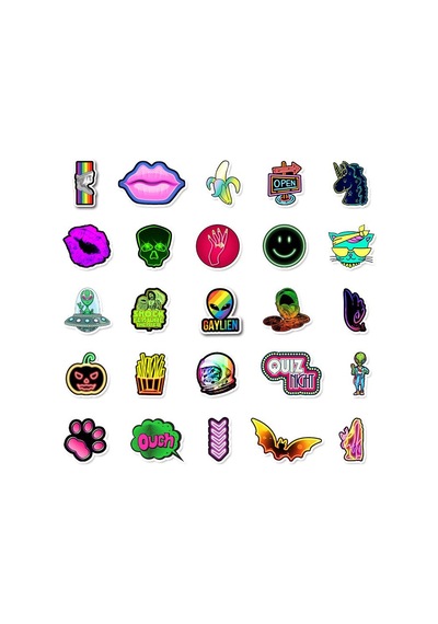 Cajuart 50 Adet Tekrarsız Neon Tarz Pvc Sticker Süs 010