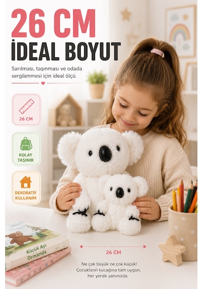 26 Cm Beyaz Anne Ve Yavru Koala Peluş Oyuncak Yumuşak Dekoratif Çocuk Odası Uyku Arkadaşı