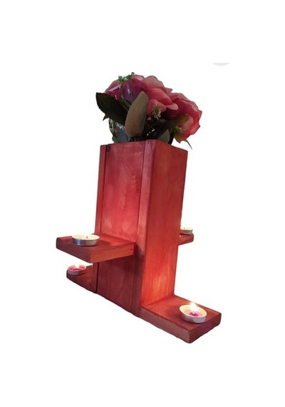 Ahşap Çiçeklik Saksılık Vazo Mumluk Tealight Mum Seti Çiçeksiz A2