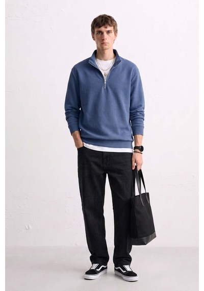 Barrels And Oıl Erkek Yarım Fermuarlı Dik Yaka Sweatshirt - Mavi M.mavi M.mavi