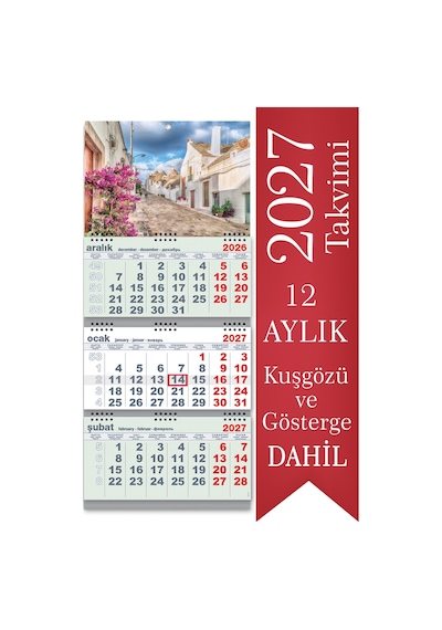2027 Büyük Boy Gemici Takvimi Denizci Duvar Takvimi Yeşil Renk Üç Parça Spiralli 33x77.5 CM