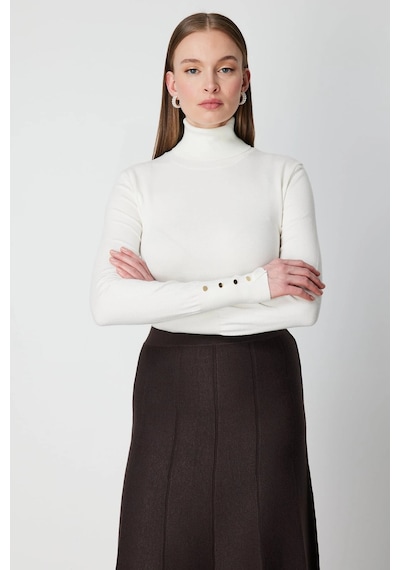On Fashion Kadın Ekru Boğazlı Kazak 63503 Ekru