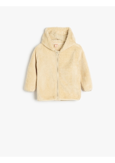 Koton Kapşonlu Fermuar Kapamalı Uzun Kollu Polar Sweatshirt Ekru 5wmb10446tk Ekru