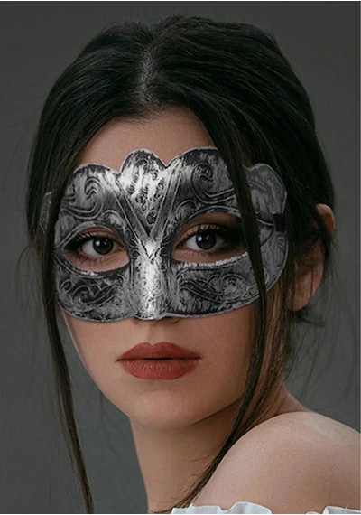 Mey İthalat Maskeli Balo Antik Gri Gümüş Eskitilmiş Maske Balo Venedik
