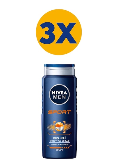 Nivea Men Sport Vücut Yüz ve Saç Duş Jeli 3 x 500 ML