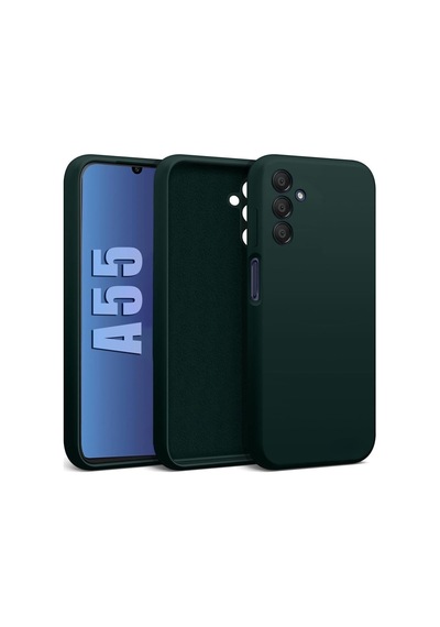 Galaxy A55 İle Uyumlu Kadife İç Yüzeyli Kamera Korumalı Şok Emici Silikon Kılıf Koyu Yeşil 50 x 22