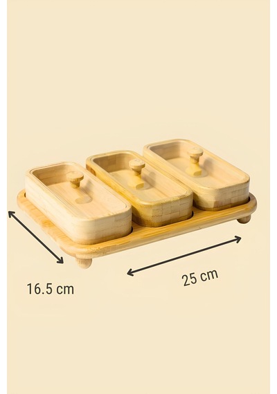 Bambu Tepsili 3'lü Dikdörtgen Çerezlik, Kahvaltılık, Sunumluk 25 16,5 Cm Bej - 829909338 Bej