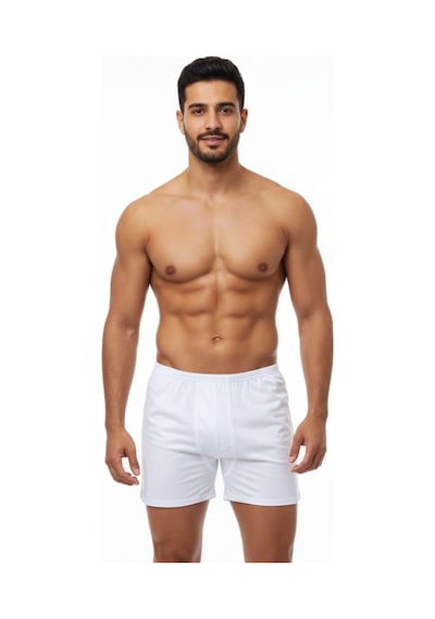 Enmodaiçgiyim 7 Adet Beyaz %100 Pamuk Rahat Kesim Erkek Paçalı Külot Boxer