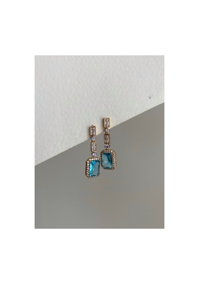 Çelik Rose Gold Mavi Kristal Taşlı Bianca Küpe -kararma Yapmaz- Pembe