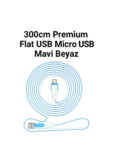 3 Metre Premium Hızlı Şarj Ve Data Aktarım Micro Usb Kablo Dayanıklı Mavi Beyaz Tasarım Mavi - 740883185