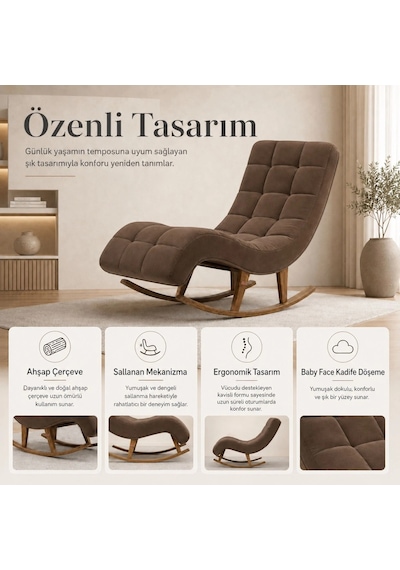Smarto Relax Napoli Sallanan Ergonomik Dinlenme Koltuğu Tv Koltuğu Berjer Kahverengi
