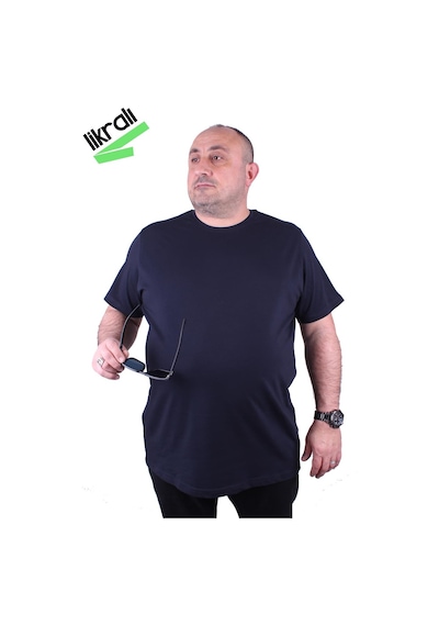 Moc Grande Mocgrande Erkek Büyük Beden Likralı Basic Sıfır Yaka Tişört 11160 Lacıvert Lacivert