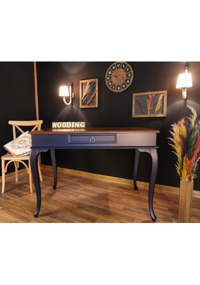 Wooding-Mobilya Wooding 100 Cm Çekmeceli Masif Lacivert Ceviz Çalışma Masası