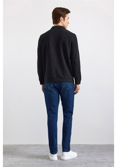 Süvari Siyah Regular Düz Polo Yaka Sweatshirt Ssw2013700002-s09