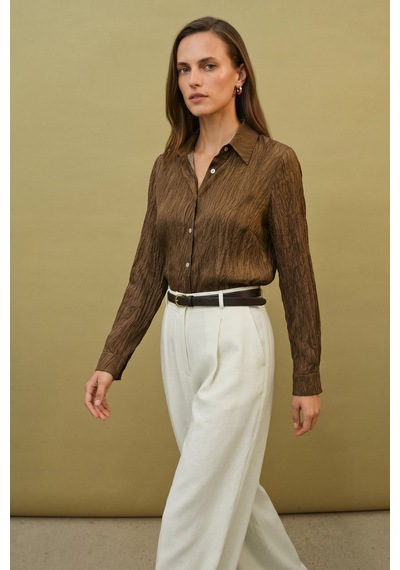 Sateen Salaş Gömlek - Kahve-137365