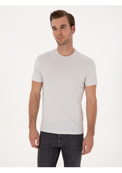 Taş Slim Fit %100 Pamuk Bisiklet Yaka Basic T-shirt Gri