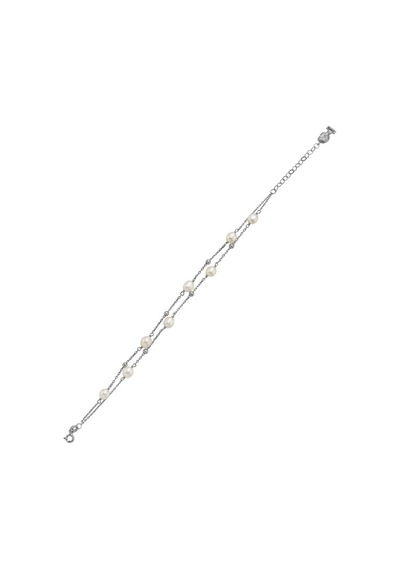 7,5 Mm Çift Zincir Dorika Toplu Doğal İnci Kadın Bileklik 19 Cm / Beyaz Gümüş