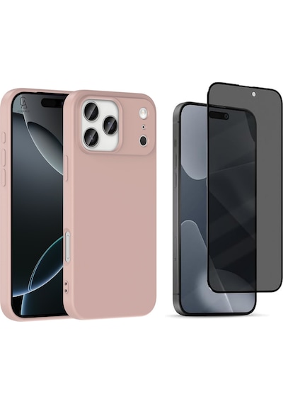 Apple Uyumlu iPhone 17 Pro Içi Kadife Lansman Kılıf Ve Hayalet Tam Kaplayan Cam Ekran Koruyucu Desert Gold