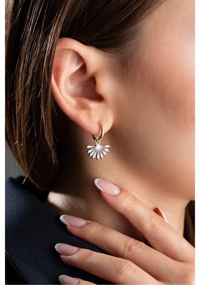 Çekirdekjewelry Kadın 925 Ayar Gümüş Işıltılı Küpe Modern Ve Şık Model Çok Renkli