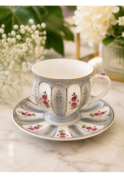 6 Kişilik Porselen Marinette Gray Double Kahve Fincanı -6124 Çok Renkli